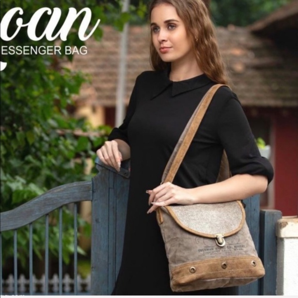 Myra Bag Roan Upcycled Canvas Purse Fur NWT - Picture 2 of 8